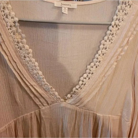 Jodifl BOHO Peasant Hippie Long Sleeve Tunic Top/Mini Dress Womens Medium Beige - Picture 4 of 5